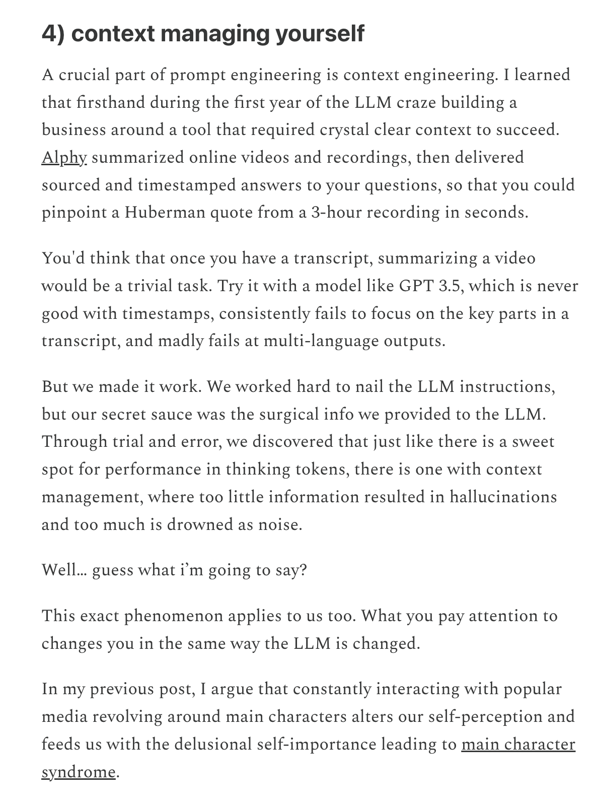 X post about managing your own mental context window